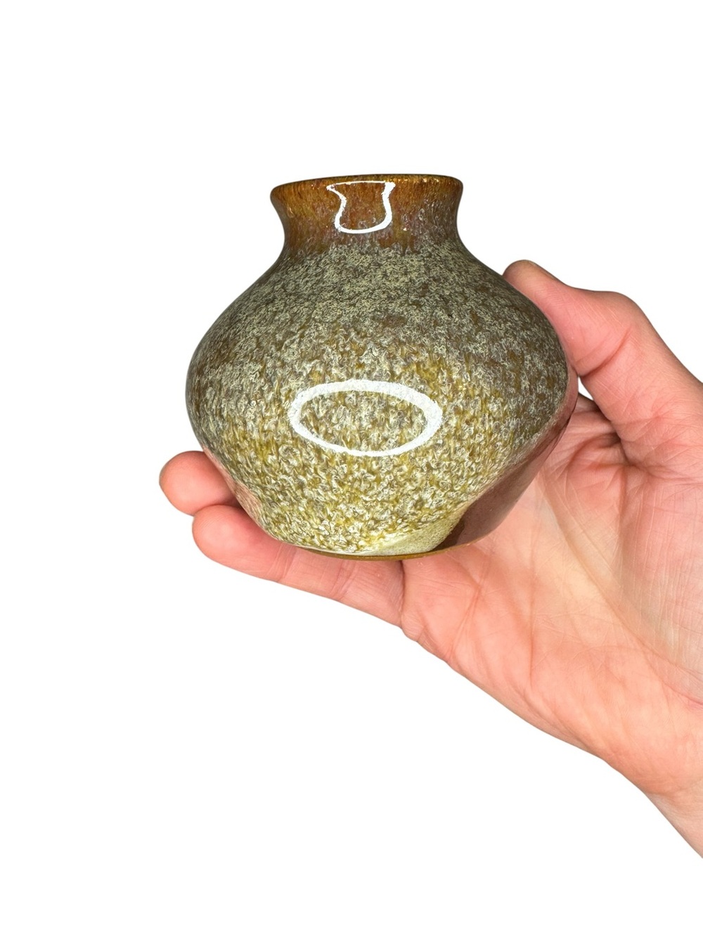 Signed Studio Pottery Bud Vase Brown Tan Drip Glaze Handmade Ceramic Vase